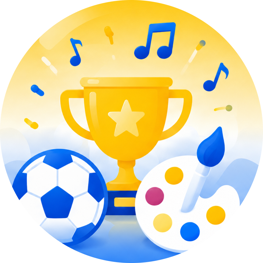 Ilustrasi piala, olahraga, seni, dan musik untuk Ekstrakurikuler